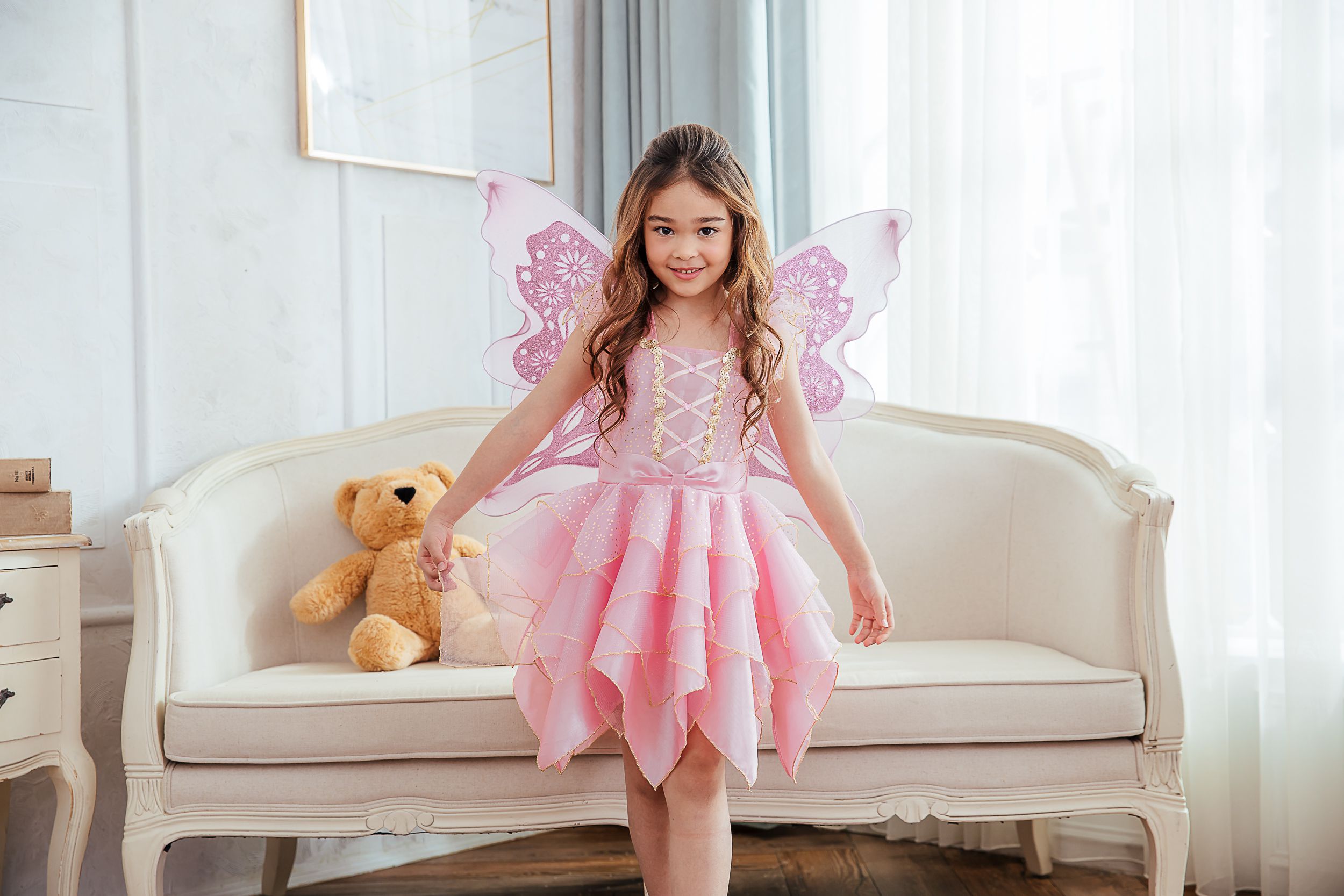 Love, Charlotte - 粉蝴蝶仙子裝-短裙背心洋裝及翅膀-內含洋裝+背式翅膀