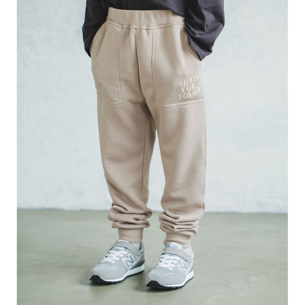 日本 PAIRMANON - 裏毛 休閒刺繡束腿長褲-灰杏