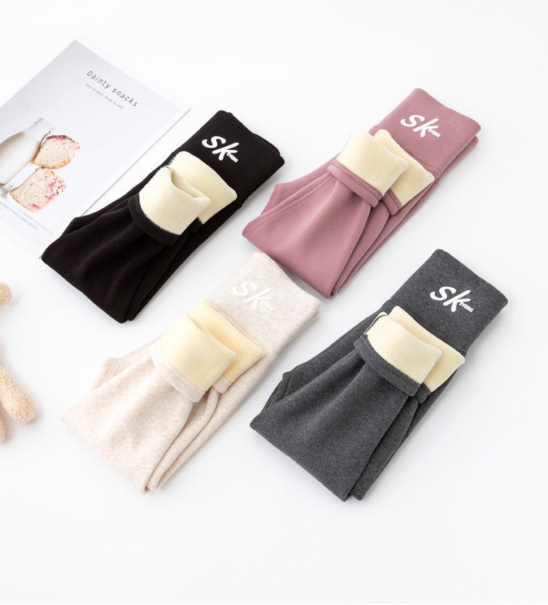 FANMOU - 加厚加絨高腰護肚內搭褲-英文字母SK-黑色