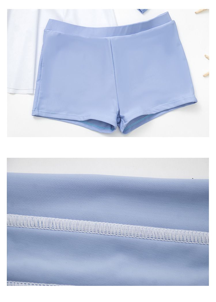 大童女孩運動風長袖連身裙泳衣-拼色款-藍+白