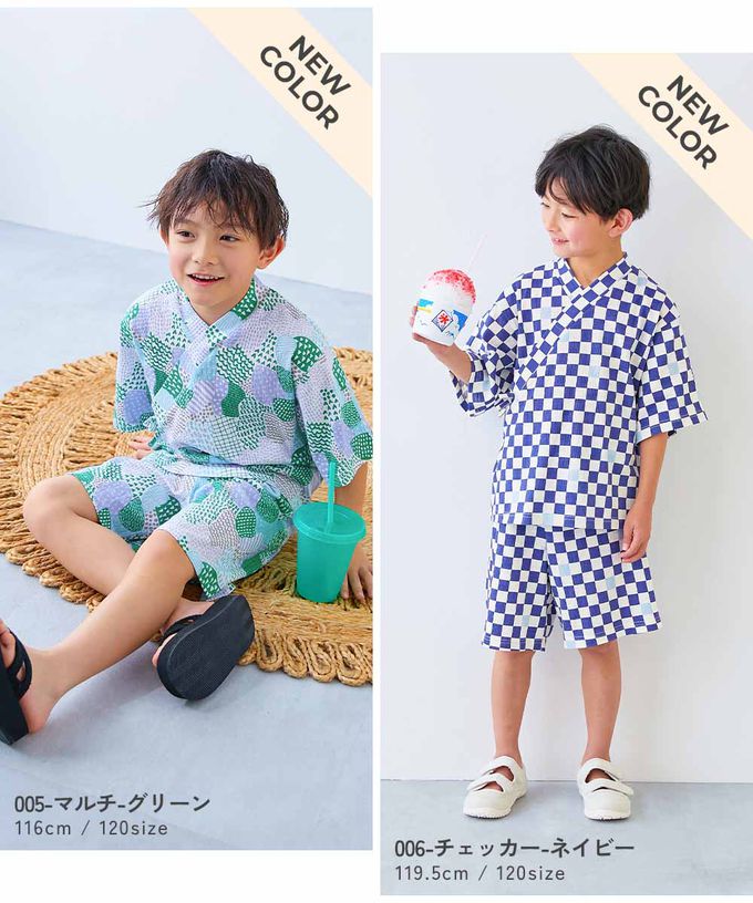 日本 devirock - 夏日風情涼爽紋理甚平套裝-煙火-海軍藍