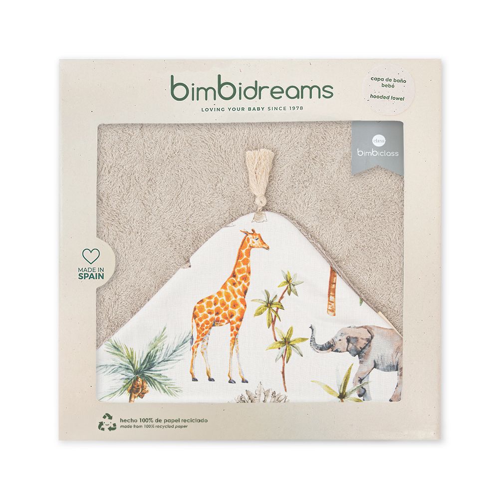 【bimbidreams】竹纖維流蘇連帽浴巾禮盒 100x100cm(寶寶新生兒禮 滿月禮 彌月禮 嬰兒禮盒)-動物王國(褐)