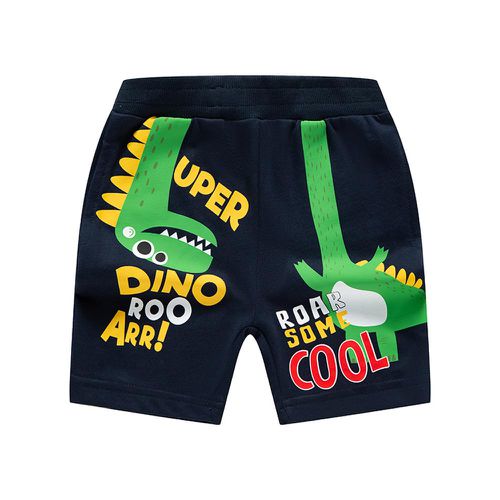 純棉休閒短褲-COOL恐龍-深藍色
