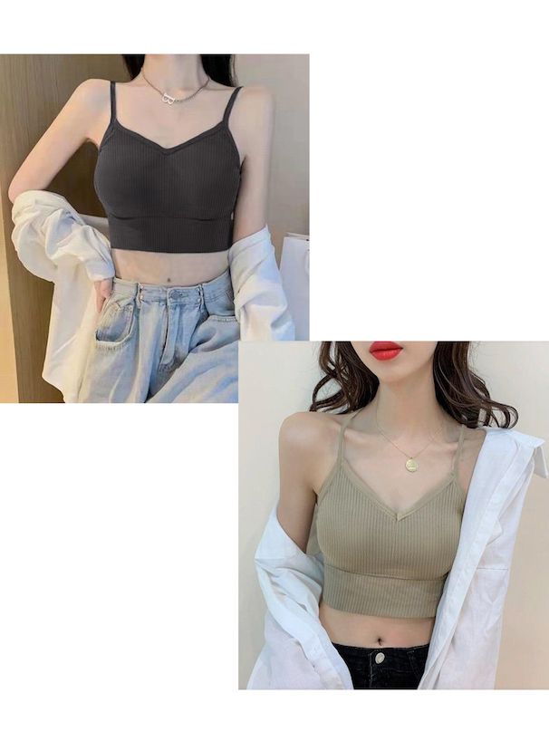 日本 GRL - V領細肩帶內搭/小可愛(附Bra)-米杏