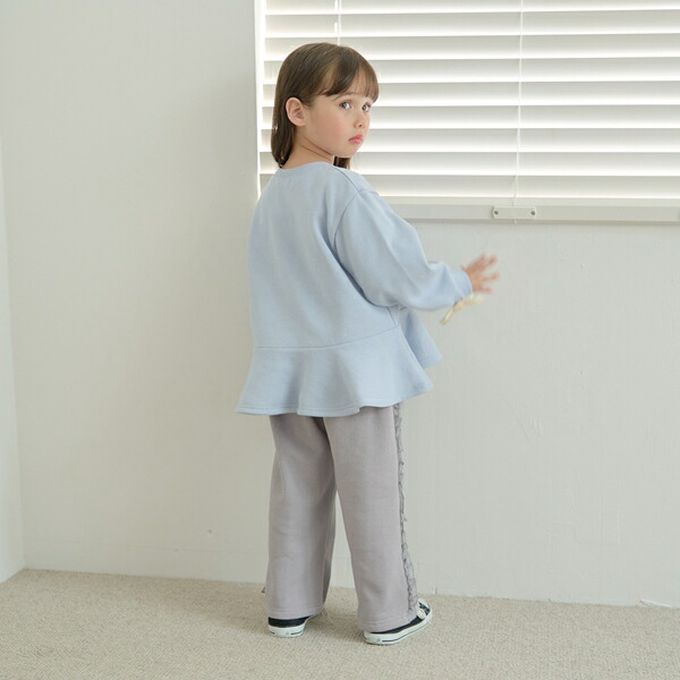 日本 Lycee mine - 側邊薄紗荷葉休閒長褲(不易起毛球)-炭灰