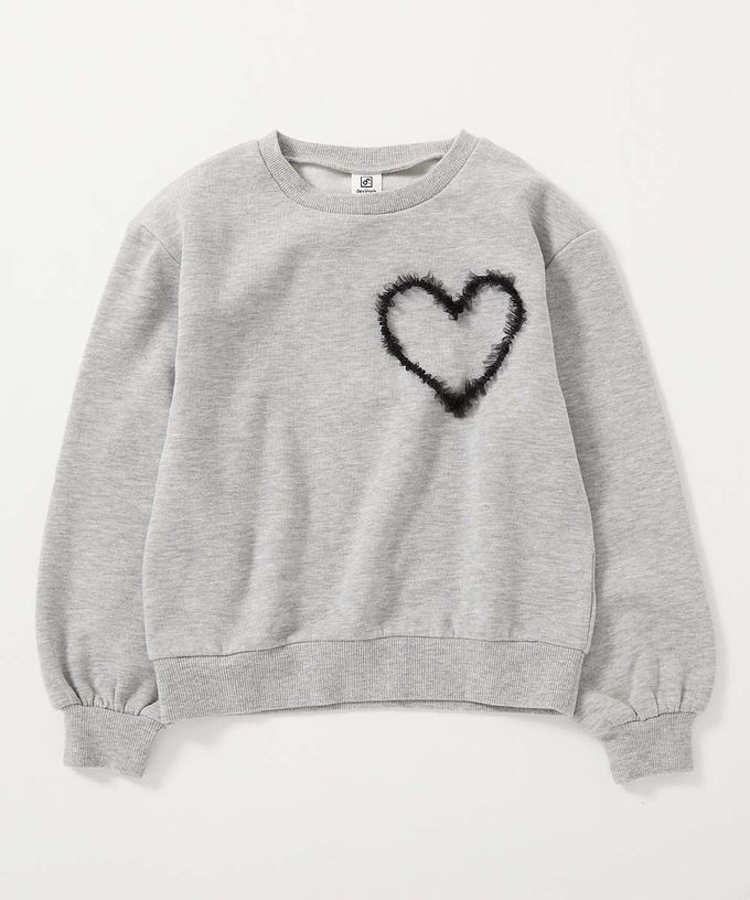 日本 devirock - 裏起毛蕾絲愛心長袖上衣-黑