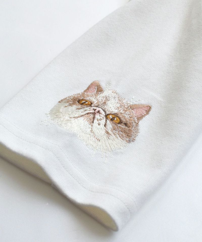 日本 zootie - 貓咪系列 抗透汗貓咪刺繡長袖上衣-扁臉貓-白