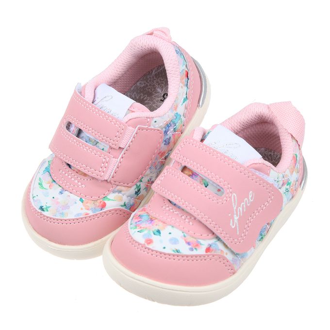 日本IFME - 輕量系列粉紅花染寶寶機能學步鞋-粉紅色