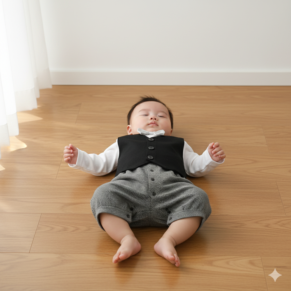 分腳連身衣&圍兜-灰色