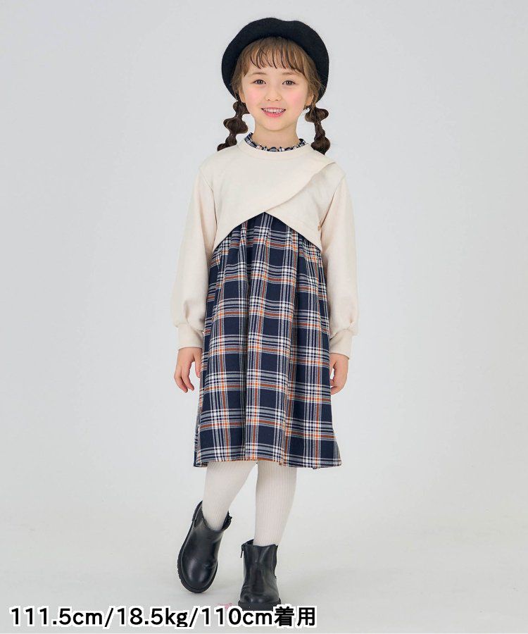 日本 apres les cours - 假二件交叉拼接氣質少女洋裝-白x格紋