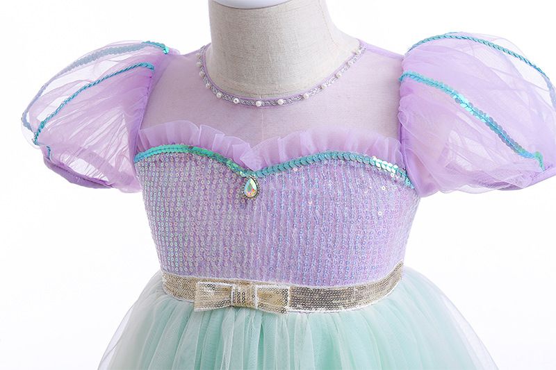 公主風亮晶晶短袖連身裙-美人魚配色-果綠+紫