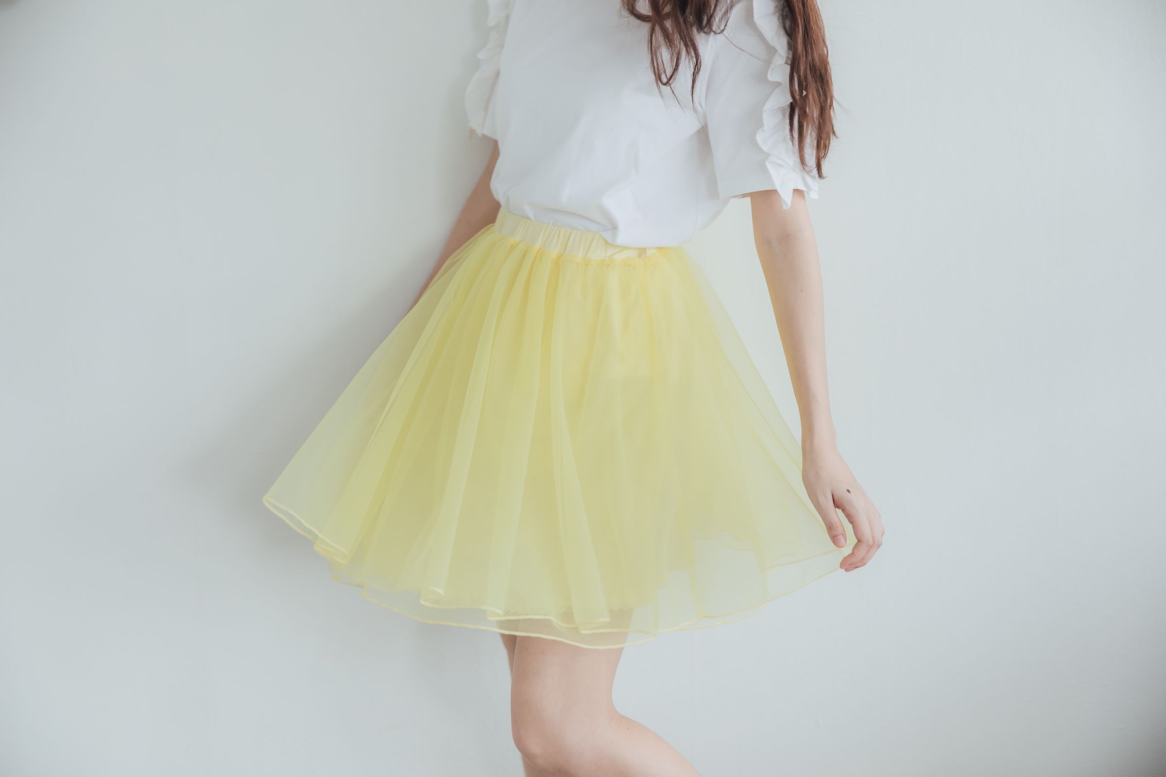 Peachy - 獨家訂製綿柔空氣紗裙-短裙款-嫩鵝黃 (F)