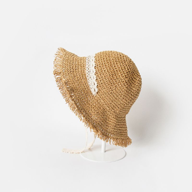 韓國 Babyblee - 鬚邊蕾絲大草帽-玫瑰粉 (頭圍：51-53cm)