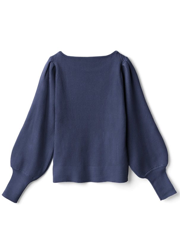 日本 GRL - 方領直羅紋氣球袖針織上衣-玫瑰粉