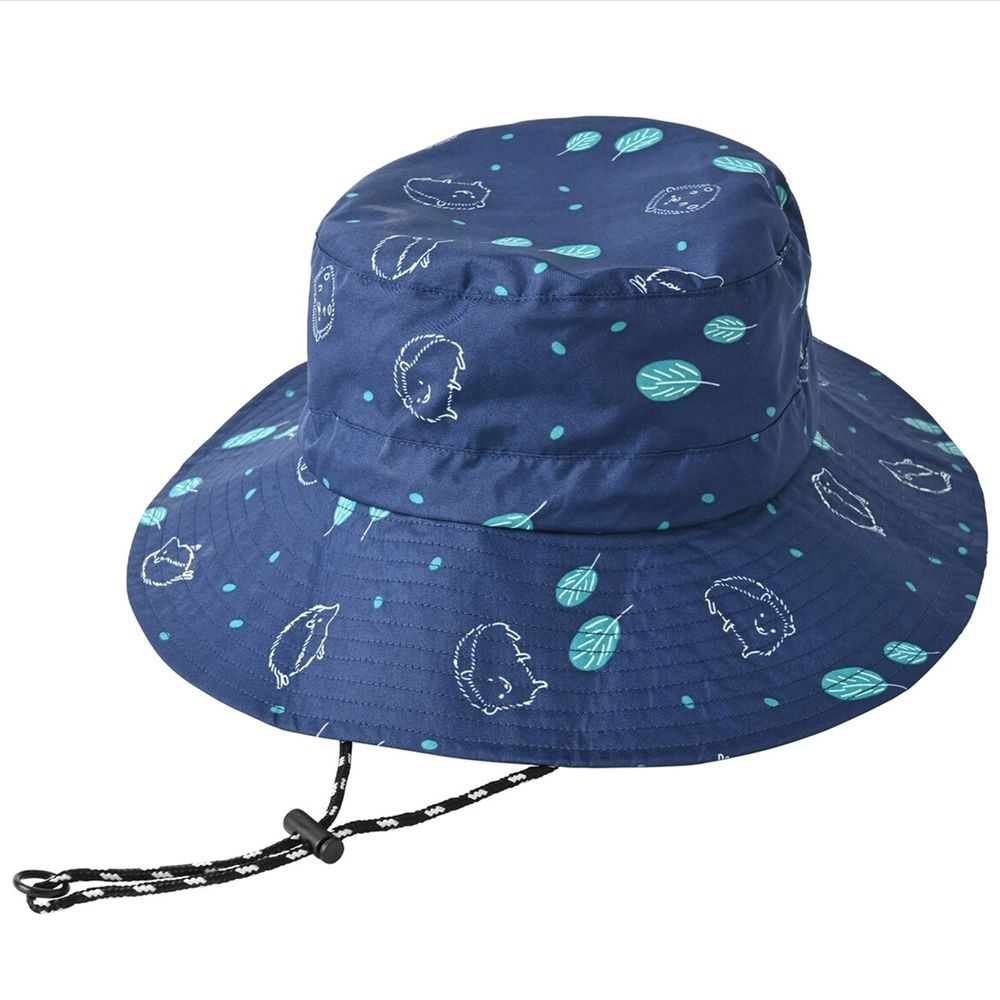 日本 nifty colors - 可折疊輕量抗UV防潑水遮陽帽(頭圍可調)-刺蝟小森林-深藍 (F(頭圍56~59cm))