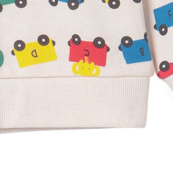 日本西松屋 - 裏毛圓領印花長袖上衣-繽紛車車