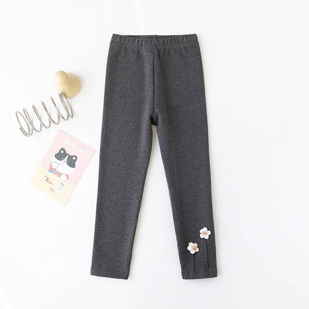 厚棉氣質內搭褲-兩朵小花-深灰