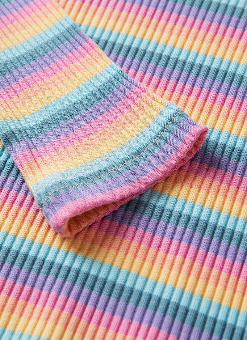 韓國 OZKIZ - 七彩條紋針織長袖上衣