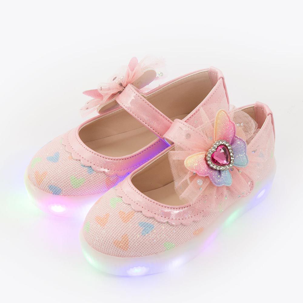 韓國 OZKIZ - (LED)亮粉愛心厚底鞋-粉紅