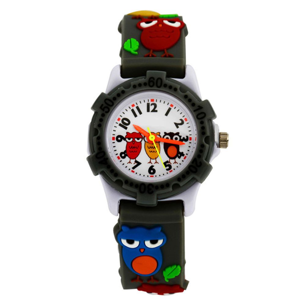 3D立體卡通兒童手錶-可旋轉錶圈-墨綠色貓頭鷹