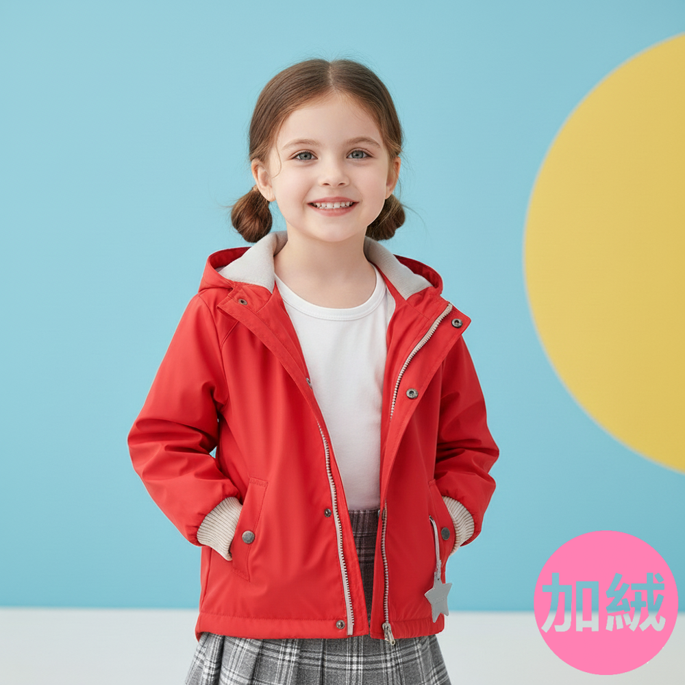 防風防雨反光衝鋒外套(加絨)-尖帽-紅色