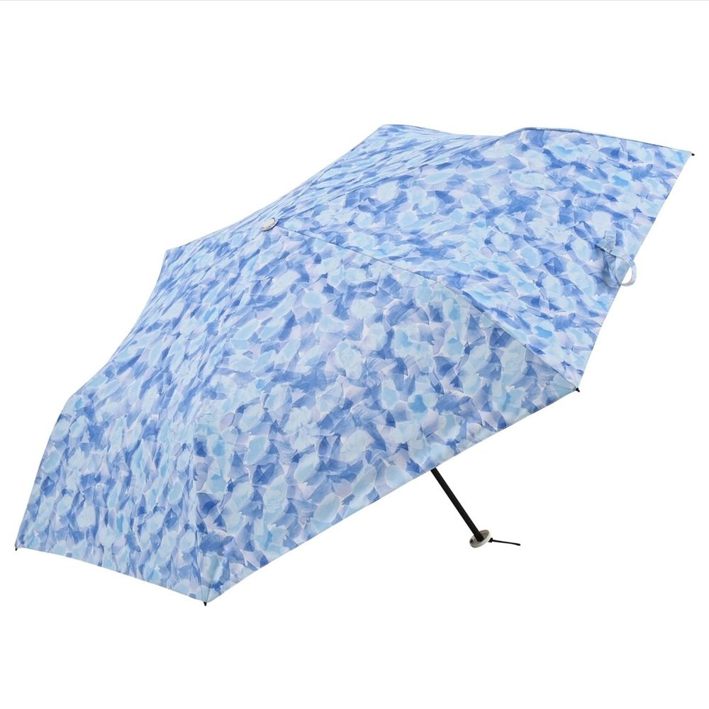 日本 nifty colors - 抗UV超輕量 晴雨兩用折疊傘(遮光遮熱款)-水彩花瓣-水藍 (直徑98cm/185g)-99.9%