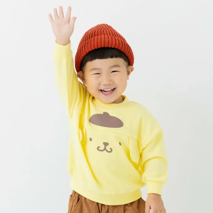 日本 Chil2 - 限量聯名 裏毛印花大學長袖上衣-卡通三麗鷗-大臉酷洛米-黑