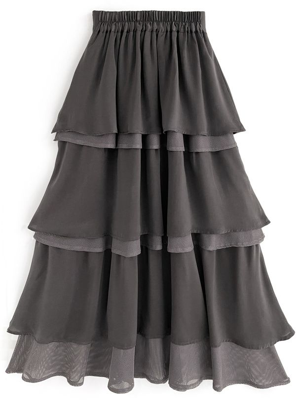 日本 GRL - 酷甜蛋糕層次長裙-黑