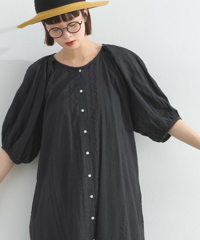 日本 Lupilien - 前後2way 印度棉泡泡袖輕盈洋裝-黑白格紋