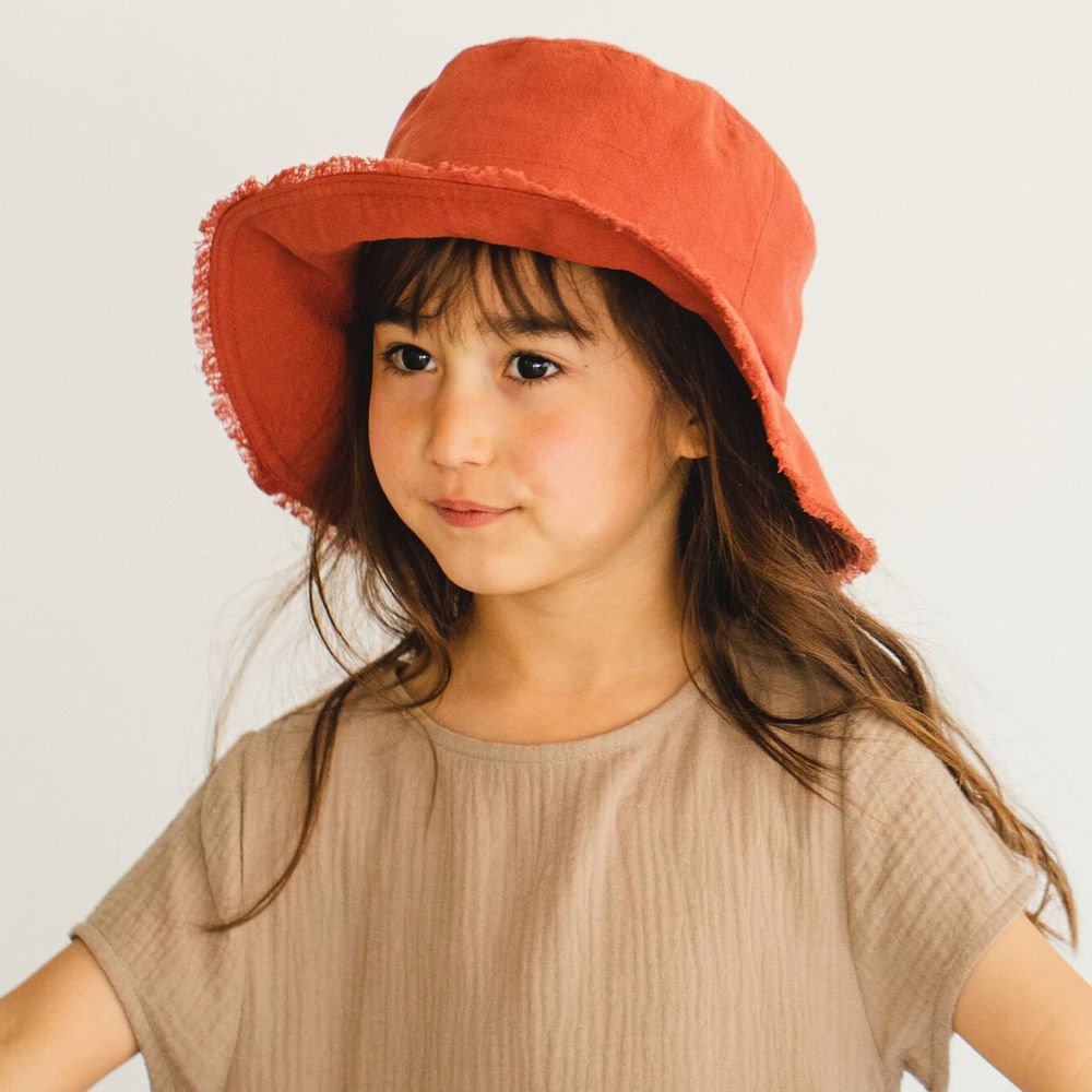 日本 PAIRMANON - 兒童漁夫帽/遮陽帽-素色-磚橘 (頭圍56cm)