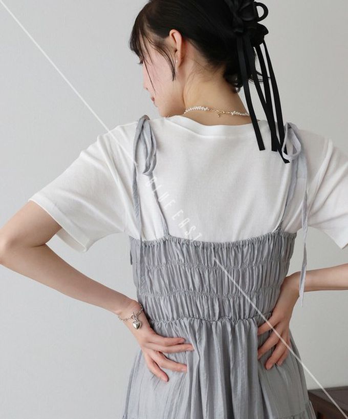 日本 BLUE EAST - 清爽透膚感皺摺綁帶分層洋裝-灰