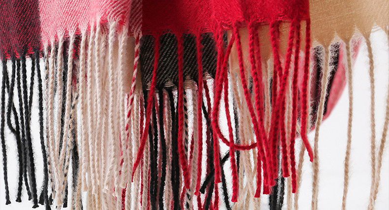 韓系仿羊絨大格子暖暖圍巾-粉+深酒紅 (200x70cm)