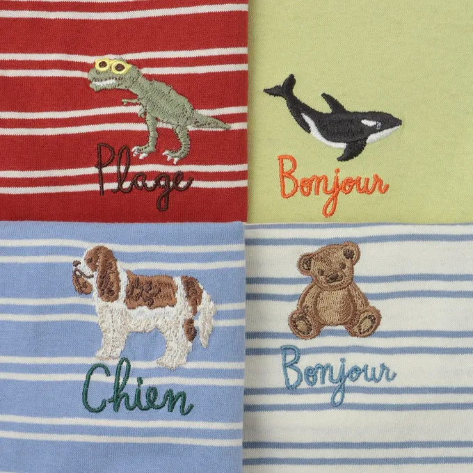 日本 petit main - 100%棉 可愛百搭短袖上衣-警車消防車-水藍