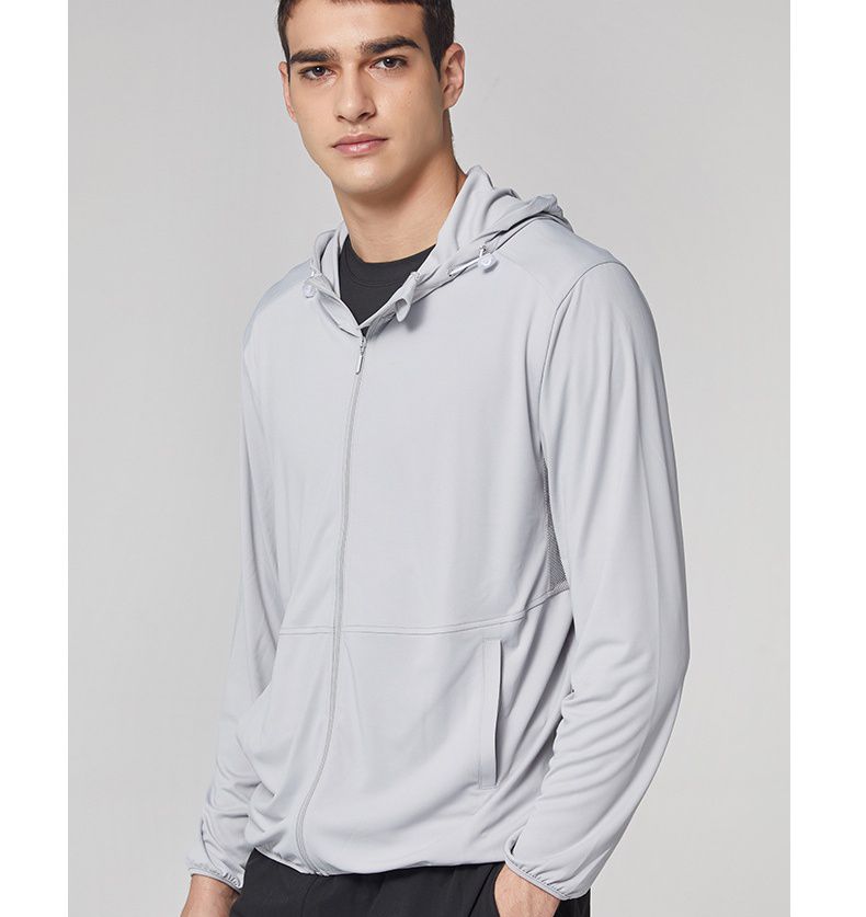 抗UV超薄款防曬外套(透氣網眼)-男款-淺灰色-無logo