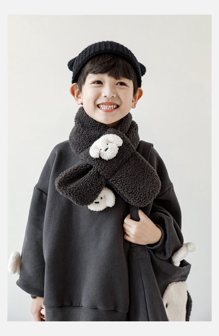 TONGMO - (加絨)立體圓領保暖長袖上衣/大學T-狗狗-淺麻灰色