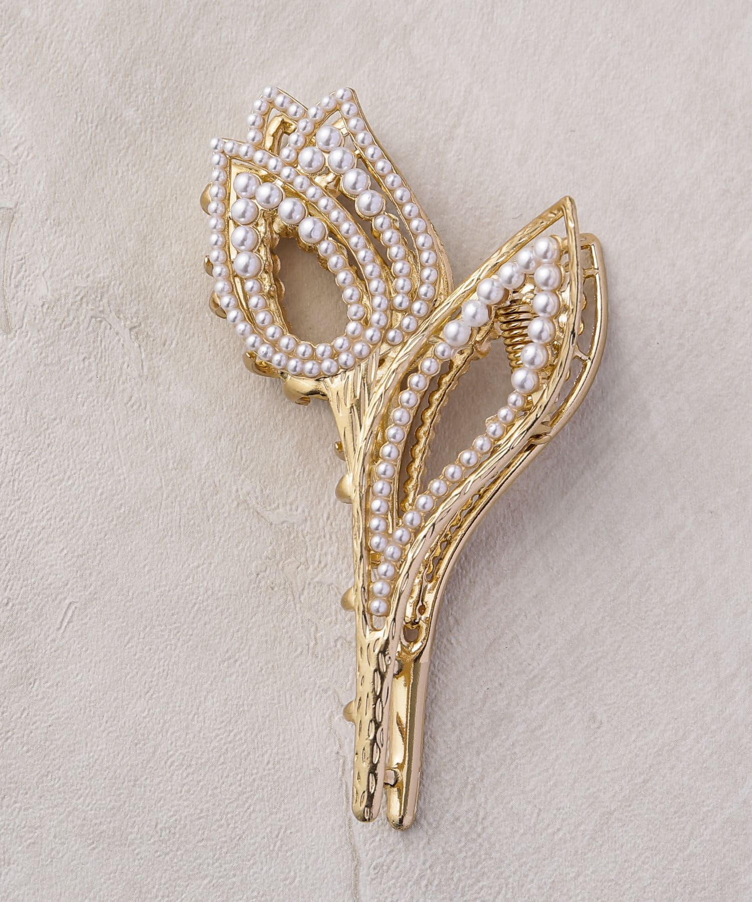 日本 Lattice - 鬱金香珍珠髮夾/鯊魚夾-金