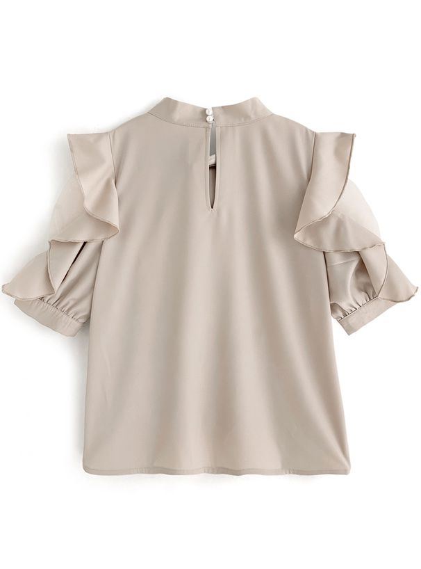 日本 GRL - 優雅紐結荷葉五分袖上衣-天使白