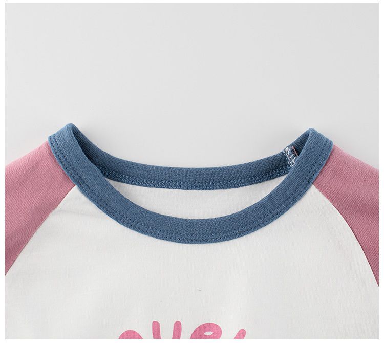 純棉圓領薄長袖上衣-彩繪狗狗-米白+粉