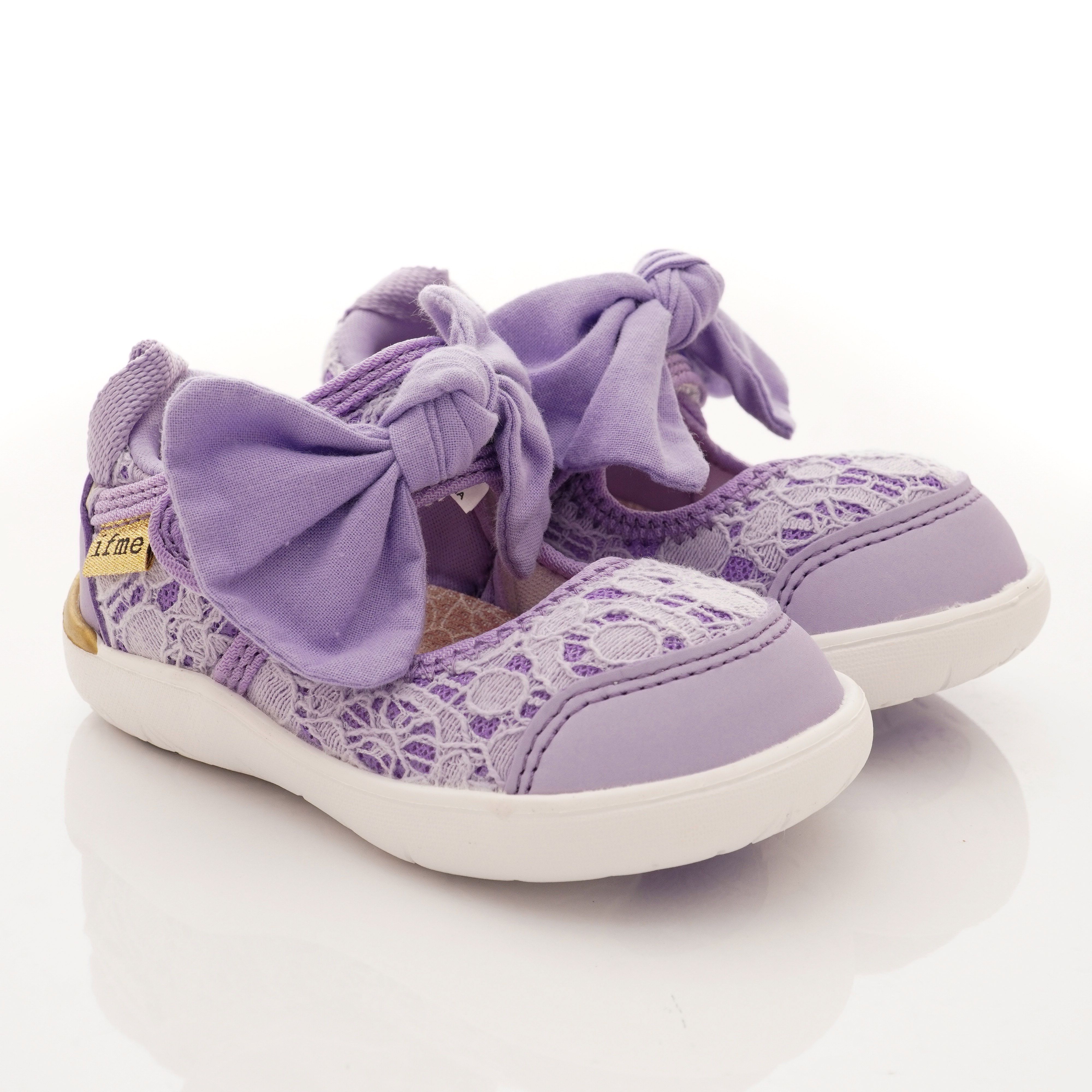 日本IFME - 機能童鞋-蕾絲蝴蝶結娃娃鞋(學步段)-紫