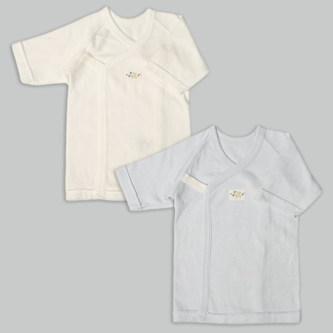 akachan honpo - 長袖新生兒內衣4件組-按扣款 毛圈布 火箭-淺藍色 (50~60cm)