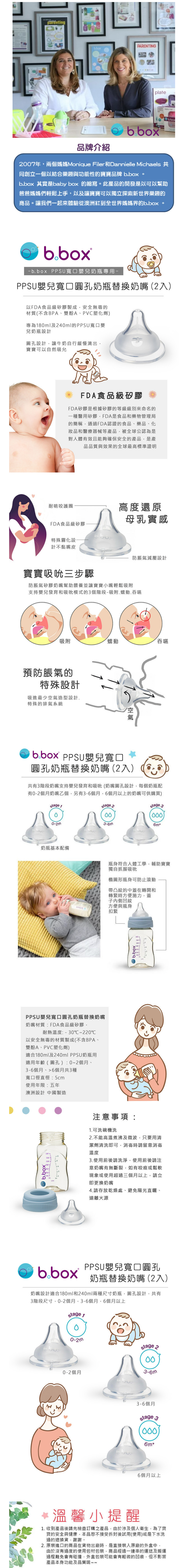 澳洲 b.box - PPSU 嬰兒寬口圓孔奶瓶替換奶嘴(2入)-0~2個月