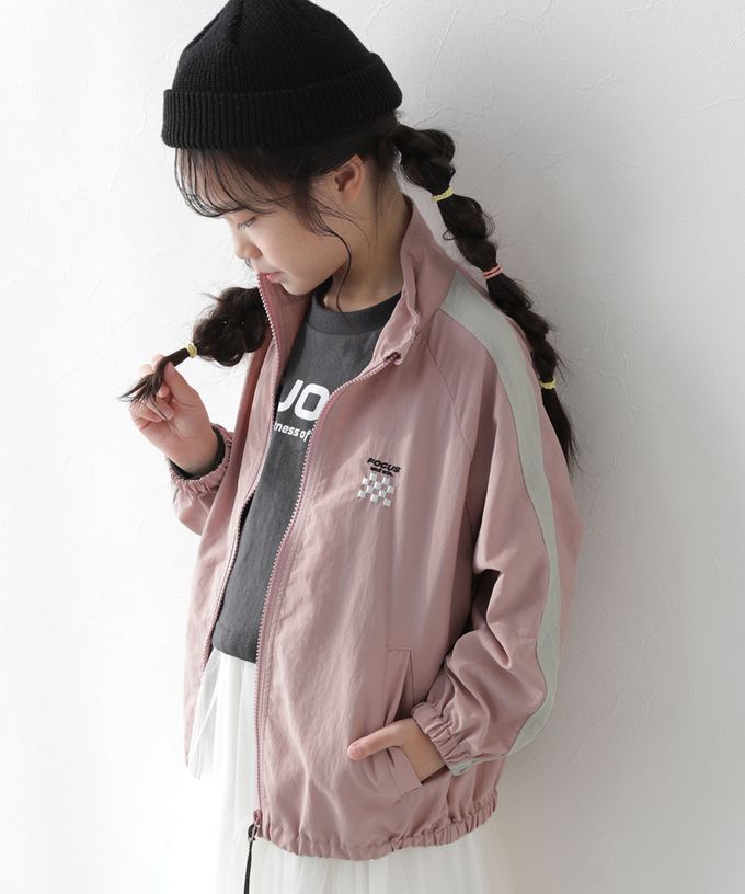 日本 devirock - 防潑水 袖配色輕量尼龍外套-刺繡logo-淺灰x天藍