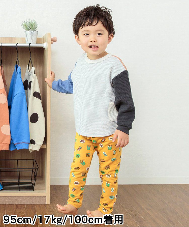 日本 BREEZE - 休閒百搭鬆緊長褲(9分丈)-碎花-淺鵝黃