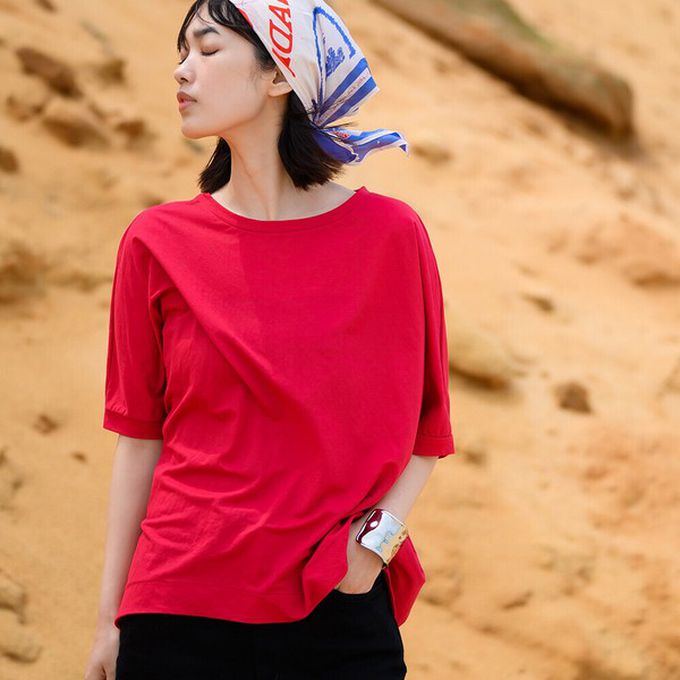 日本 OMNES - 接觸冷感 嫘縈休閒廓形短袖上衣-象牙