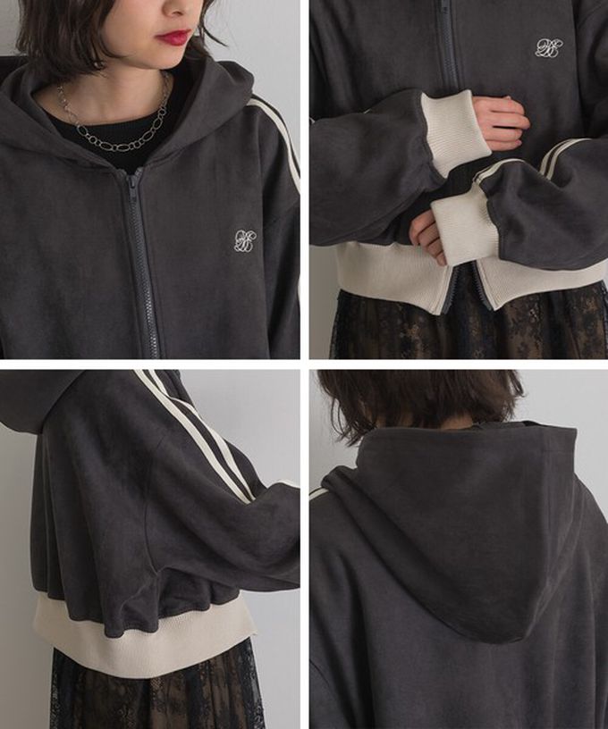 日本 ELENCARE DUE - 麂皮俐落雙拉鍊短版連帽外套-象牙米