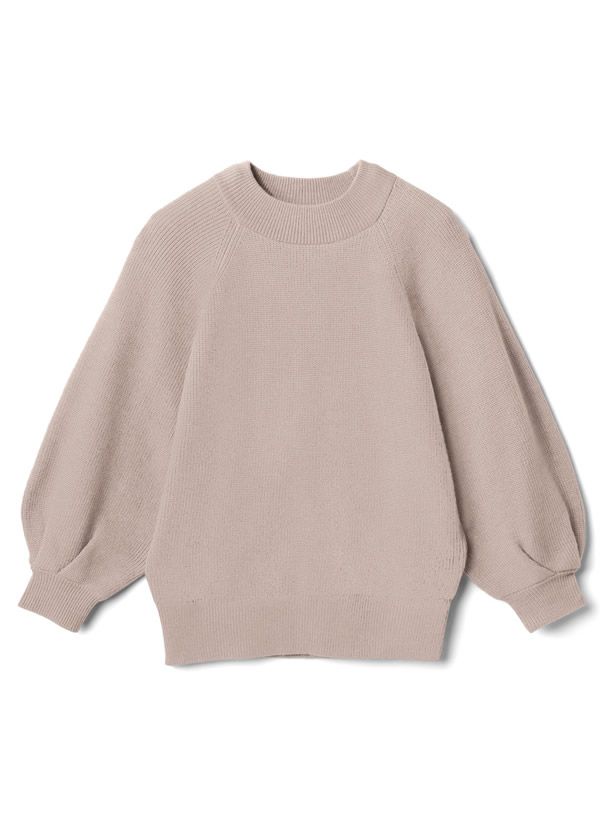 日本 GRL - 小高圓領七分袖薄款針織上衣-灰杏