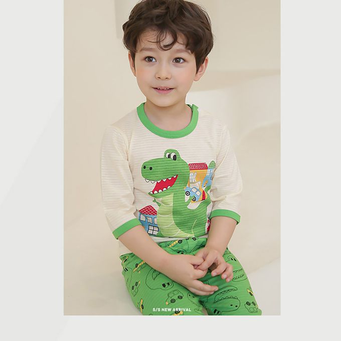 正韓 Puco - 超優質嬰幼兒/兒童七分袖100% 有機純棉家居服/睡衣-暴龍來襲