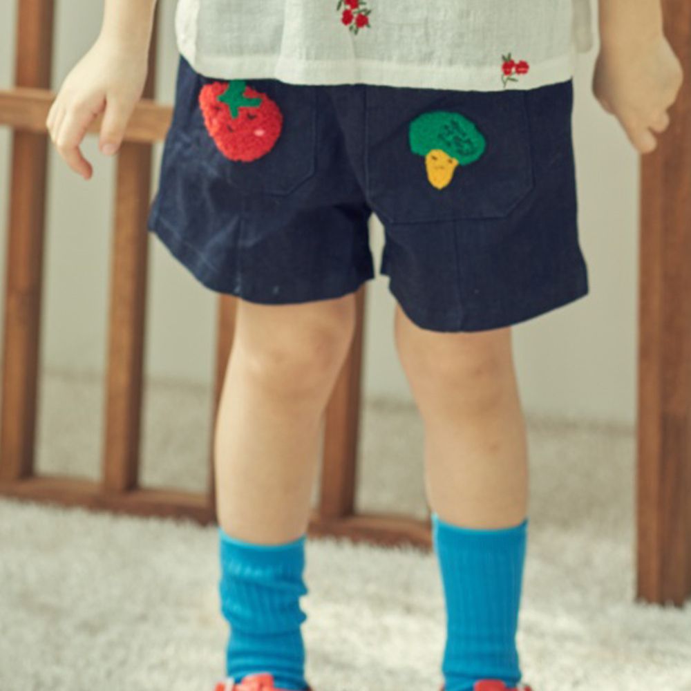 韓國 Mimico - 蔬果家族牛仔短褲-深藍