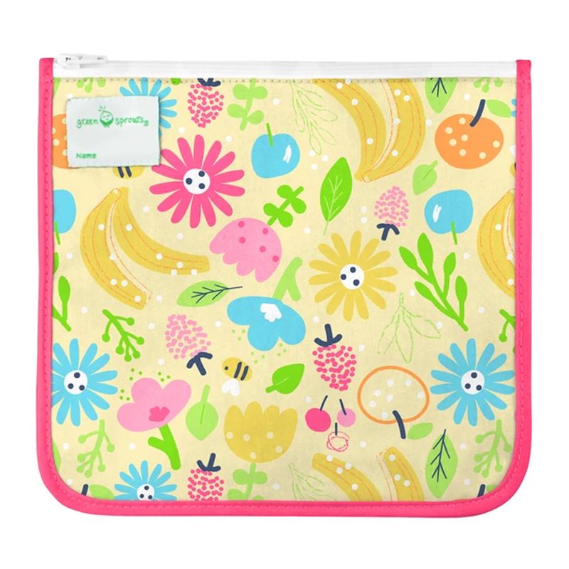 美國 green sprouts - 小綠芽可攜式、具保溫功能食物袋/零食袋與/三明治袋/小物收納袋 (可放三明治/食物/固齒器/奶嘴) 兩入組-粉黃花海