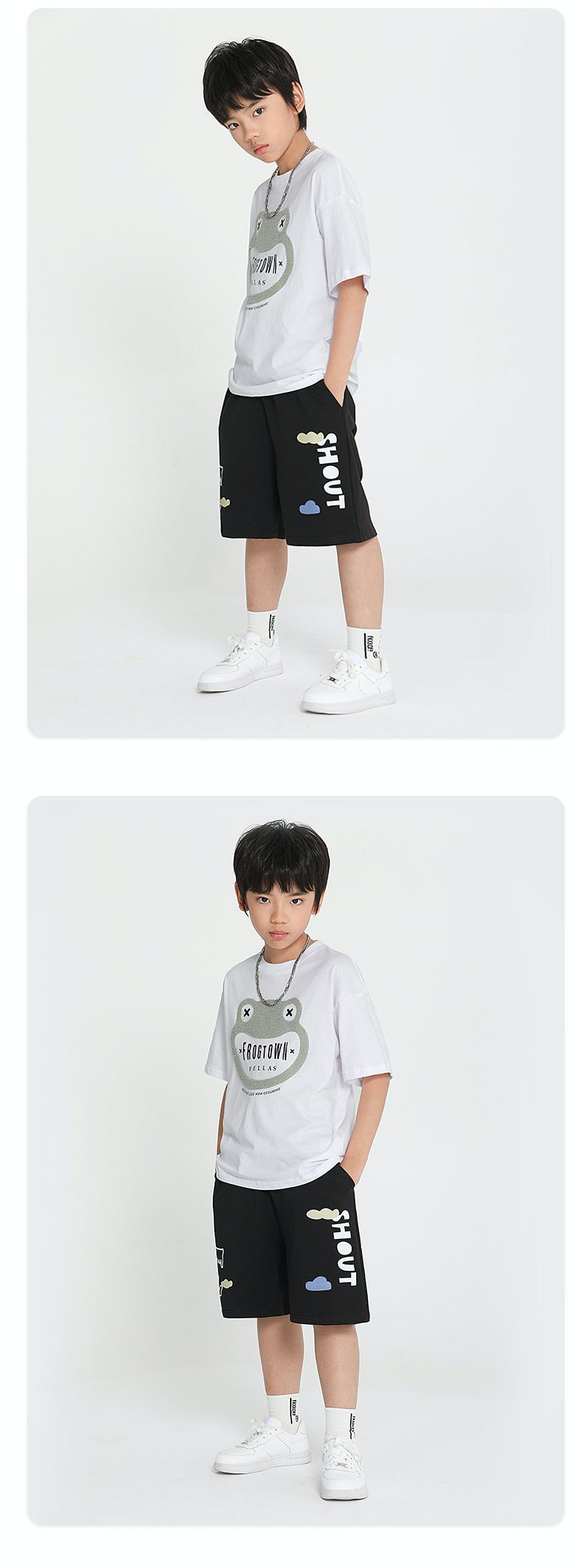 純棉五分短褲-SHOUT-深藍色